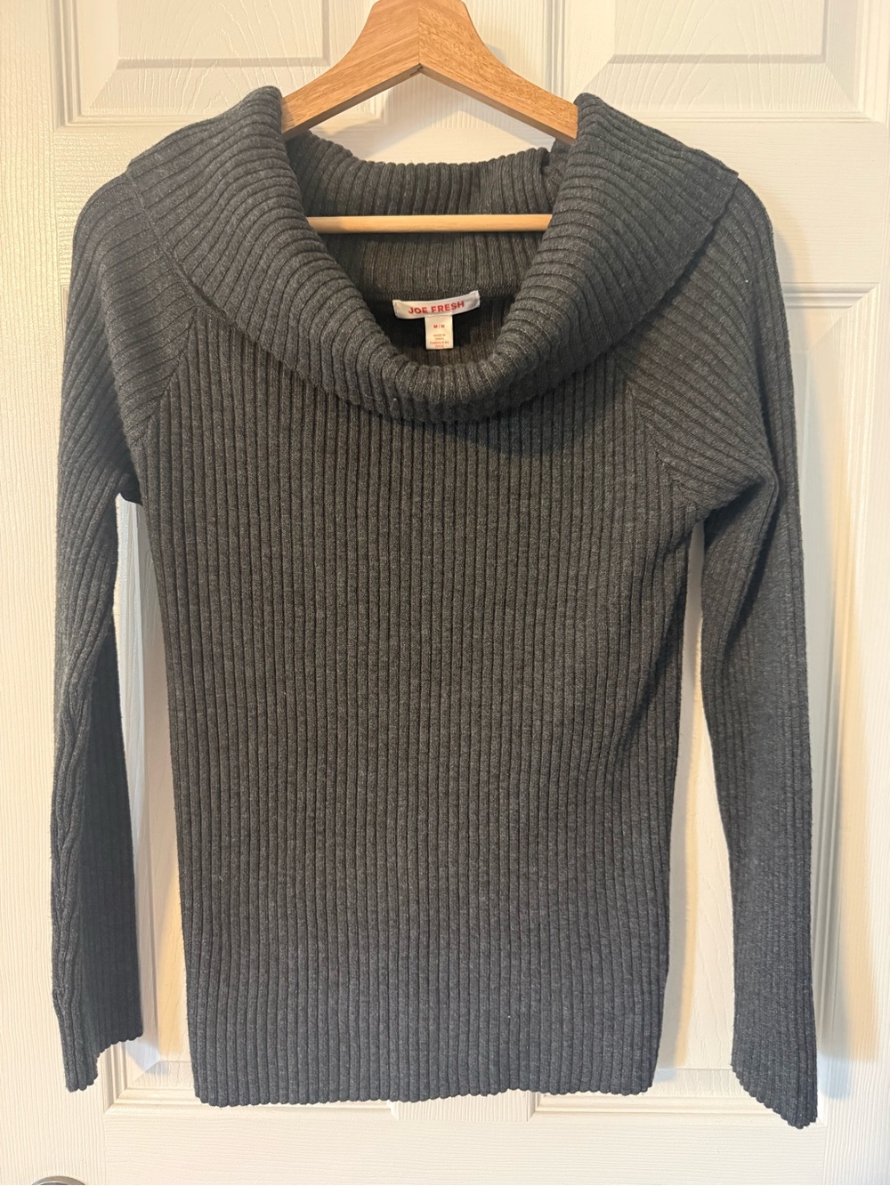 JOE FRESH CHARCOAL RIBBED COWL NECK SWEATER SZ M